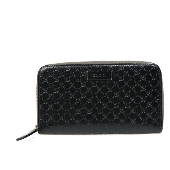 GUCCI Micro Guccissima GG Pattern Long Zipper Wallet Leather Black Gold 31EB875 - Picture 1 of 14